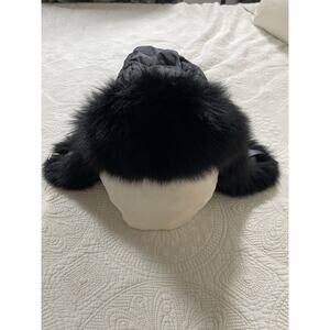 The Fur Salon Saks Fifth Ave Real Fox Fur Trapper Hat Black Ear Flaps NWT